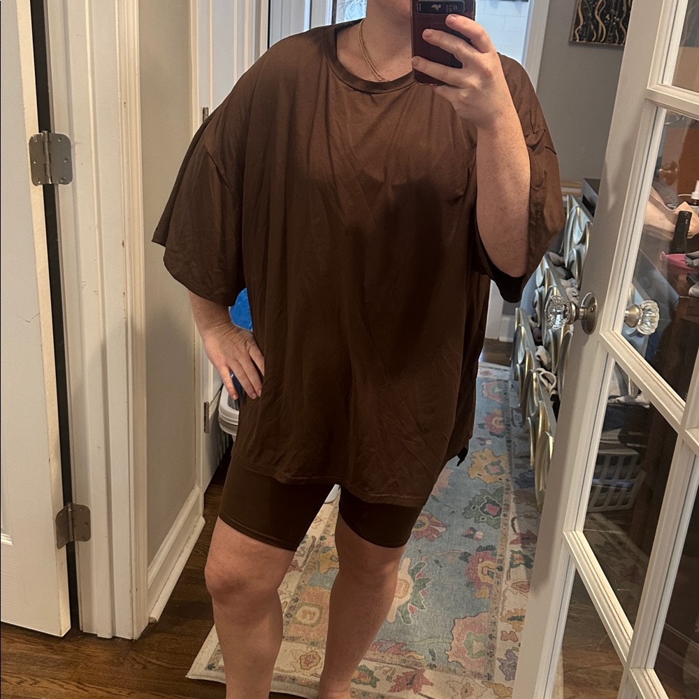 Hula Hue Oversized T Shirt & Short Set in Brown